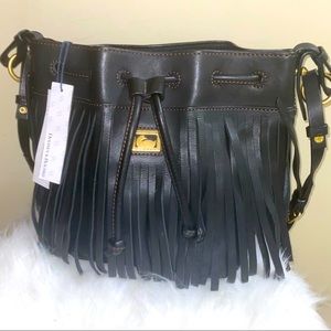 Beautiful Brand New Dooney & Burke fringe shoulder bag with drawstring closure.